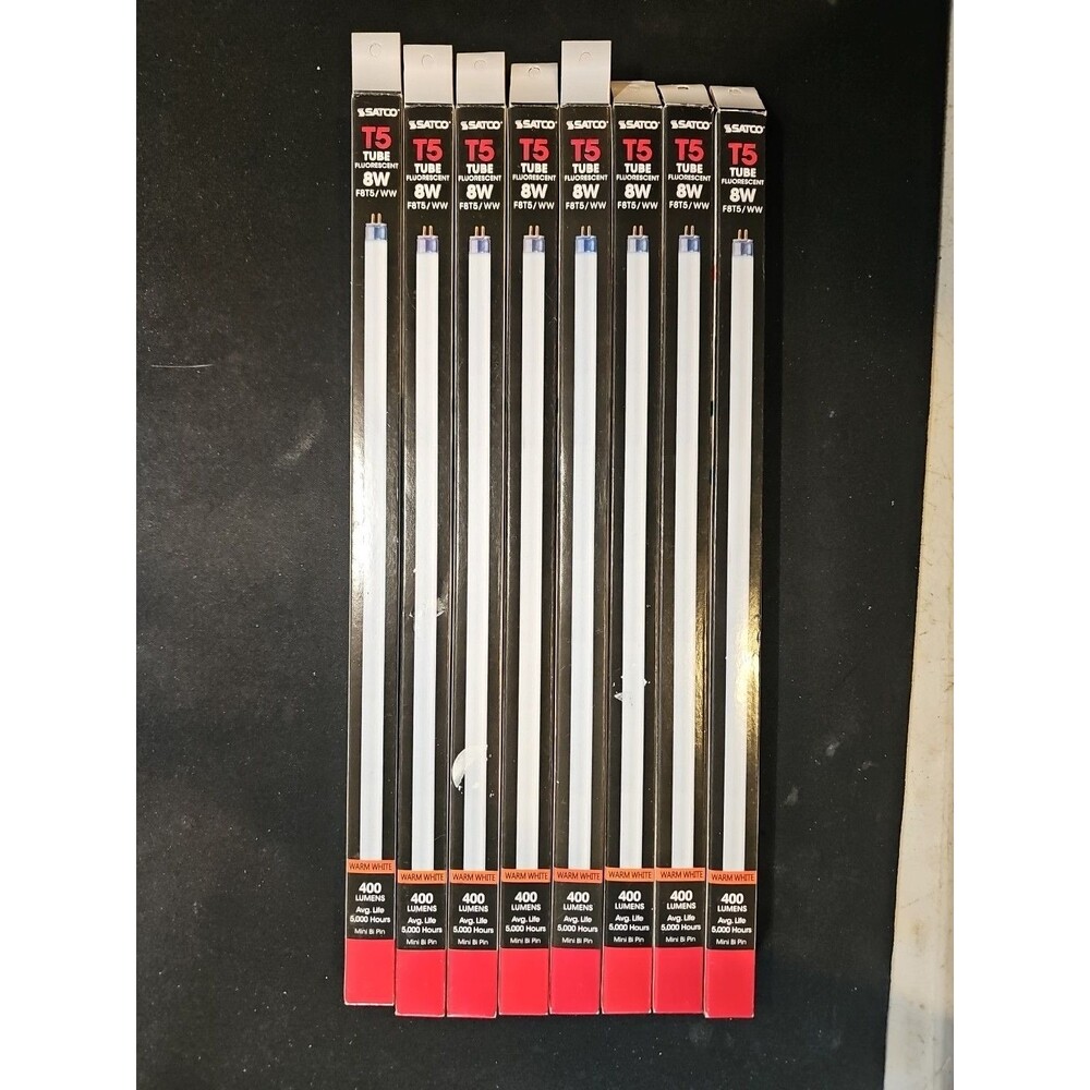 Lot of 8 F8T5 WW 30K Fluorescent Tube 12" 8W Watt T5 Mini Bi 2-Pin G5 Warm White
